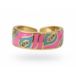 Bague Émaillée Ajustable en Cuivre Doré – Motif Graphique