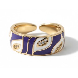 Bague Émaillée Ajustable en Cuivre Doré – Motif Graphique