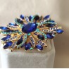 Broche fleur strass dorée bleu saphir ou ambre — grande