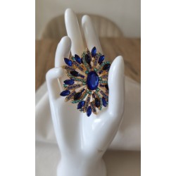 Broche fleur strass dorée bleu saphir ou ambre — grande