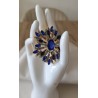 Broche fleur strass dorée bleu saphir ou ambre — grande