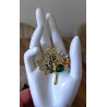 Broche feuille érable strass dorée — cristal ou vert ambre