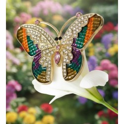 Broche papillon émail strass dorée — multicolore ou verte