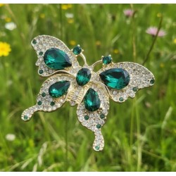 Broche papillon émail strass dorée — multicolore ou verte