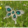 Broche papillon émail strass dorée — multicolore ou verte