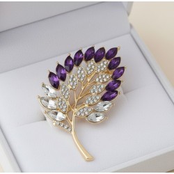 Broche rameau strass violet améthyste cristal doré