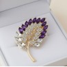Broche rameau strass violet améthyste cristal doré