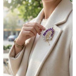 Broche rameau strass violet améthyste cristal doré