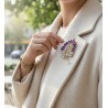Broche rameau strass violet améthyste cristal doré
