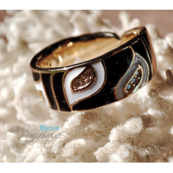 Bague Émaillée Ajustable en Cuivre Doré – Motif Graphique