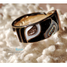 Bague Émaillée Ajustable en Cuivre Doré – Motif Graphique