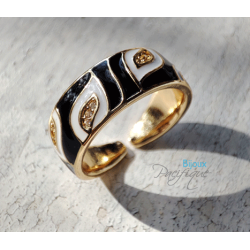 Bague Émaillée Ajustable en Cuivre Doré – Motif Graphique