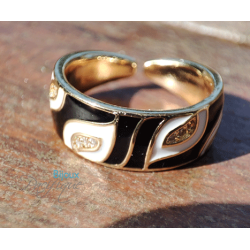 Bague Émaillée Ajustable en Cuivre Doré – Motif Graphique
