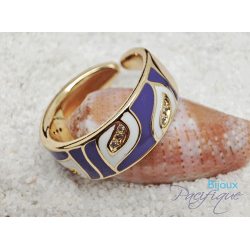 Bague Émaillée Ajustable en Cuivre Doré – Motif Graphique