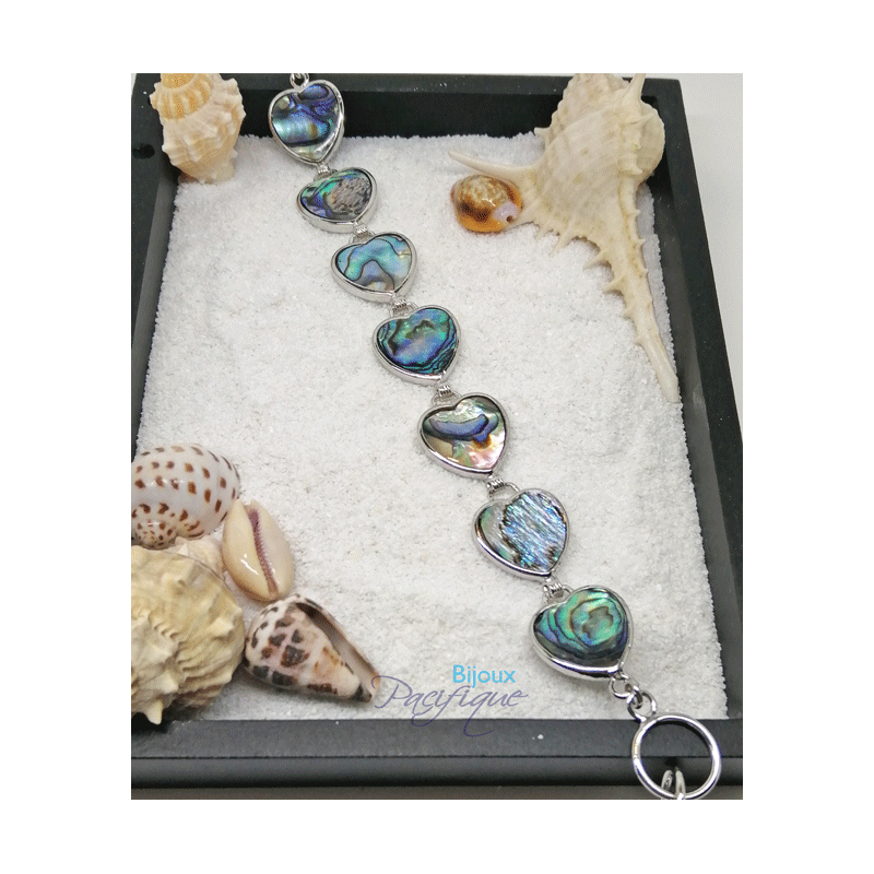 Bracelet en nacre d'abalone sept cœurs
