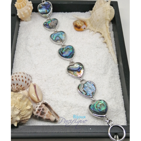 Bracelet en nacre d'abalone sept cœurs