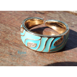 Bague Émaillée Ajustable en Cuivre Doré – Motif Graphique