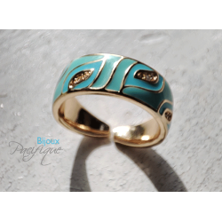 Bague Émaillée Ajustable en Cuivre Doré – Motif Graphique