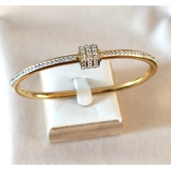 Bracelet Jonc Ouverture Cylindre Strass – Acier Inoxydable Doré ou Argenté