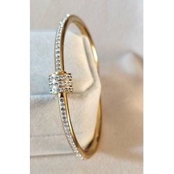 Bracelet Jonc Ouverture Cylindre Strass – Acier Inoxydable Doré ou Argenté