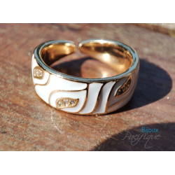 Bague Émaillée Ajustable en Cuivre Doré – Motif Graphique