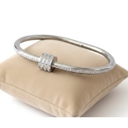 Bracelet Jonc Ouverture Cylindre Strass – Acier Inoxydable Doré ou Argenté