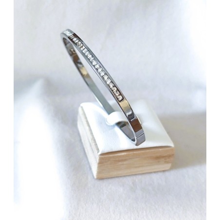 Bracelet Jonc Strass Acier Inoxydable – Ligne Brillante Doré, Argenté ou Or Rose
