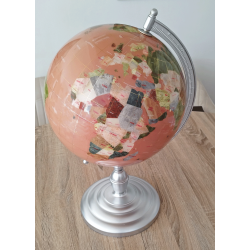 Globe terrestre en pierres fines océans Sable Rose sur pied acier