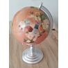 Globe terrestre en pierres fines océans Sable Rose sur pied acier