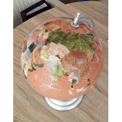 Globe terrestre en pierres fines océans Sable Rose sur pied acier