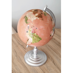 Globe terrestre en pierres fines océans Sable Rose sur pied acier