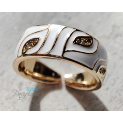 Bague Émaillée Ajustable en Cuivre Doré – Motif Graphique