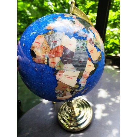 Globe terrestre en pierres semi précieuses océan Bleu Navy