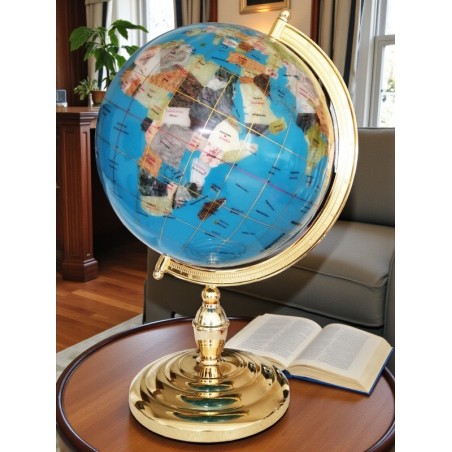 Globe en pierres semi précieuses océan Bleu Ciel