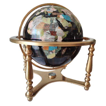 Globe terrestre pierres fines océan noir 4 pieds Or