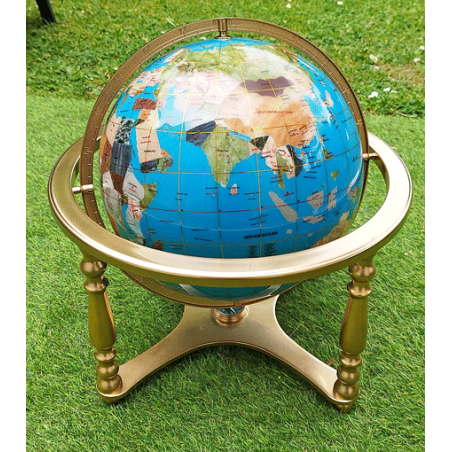 Globe terrestre pierres semi précieuses océan bleu turquoise 4 pieds