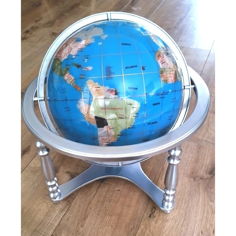 Globe terrestre pierres semi précieuses océan bleu turquoise 4 pieds