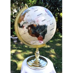 Globe terrestre en pierres semi-précieuses – Blanc nacré irisé & finitions premium