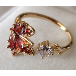 Bague ouverte zirconium feuille érable ajustable – dorée ou argentée