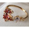 Bague ouverte zirconium feuille érable ajustable – dorée ou argentée