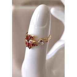 Bague ouverte zirconium feuille érable ajustable – dorée ou argentée