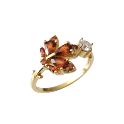 Bague ouverte zirconium feuille érable ajustable – dorée ou argentée