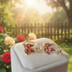 Bague ouverte zirconium feuille érable ajustable – dorée ou argentée