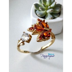 Bague ouverte zirconium feuille érable ajustable – dorée ou argentée