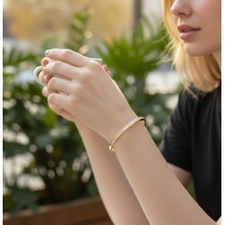 Bracelet Jonc Strass Acier Inoxydable – Ligne Brillante Doré, Argenté ou Or Rose