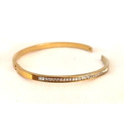 Bracelet Jonc Strass Acier Inoxydable – Ligne Brillante Doré, Argenté ou Or Rose