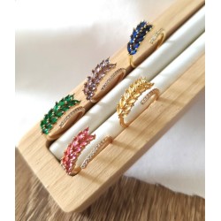 Bague ouverte laurier zirconium ajustable – multicolore dorée