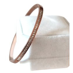 Bracelet Jonc Strass Acier Inoxydable – Ligne Brillante Doré, Argenté ou Or Rose