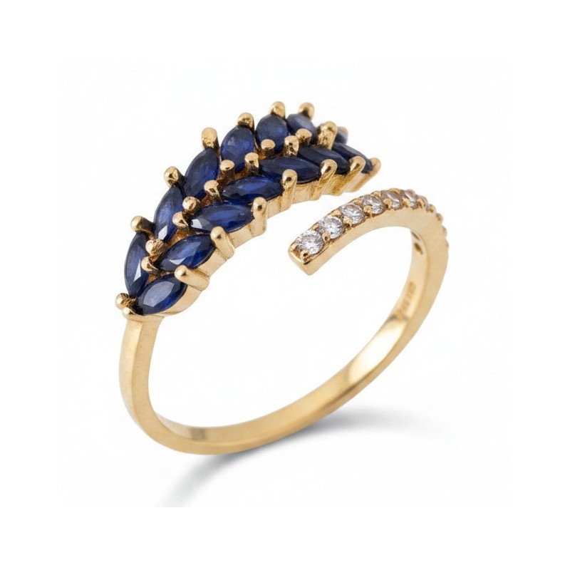 Bague ouverte laurier zirconium ajustable – multicolore dorée