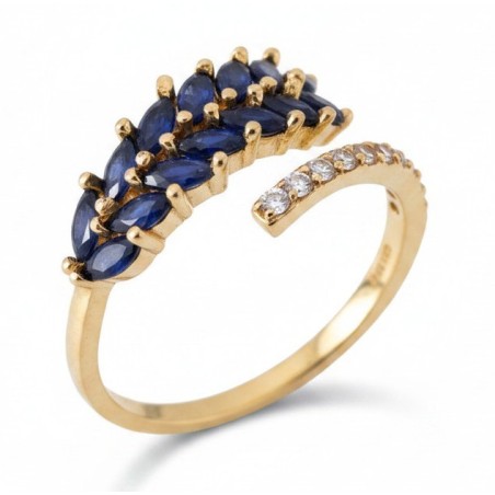 Bague ouverte laurier zirconium ajustable – multicolore dorée